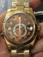 Replica Rolex Sky Dweller Gold Watch Chocolate Dial w/ Working Time Zone